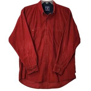 VTG RALPH LAUREN BUTTON DOWN SHIRT MENS LARGE RED CORDUROY 90s Y2K HOLIDAY
